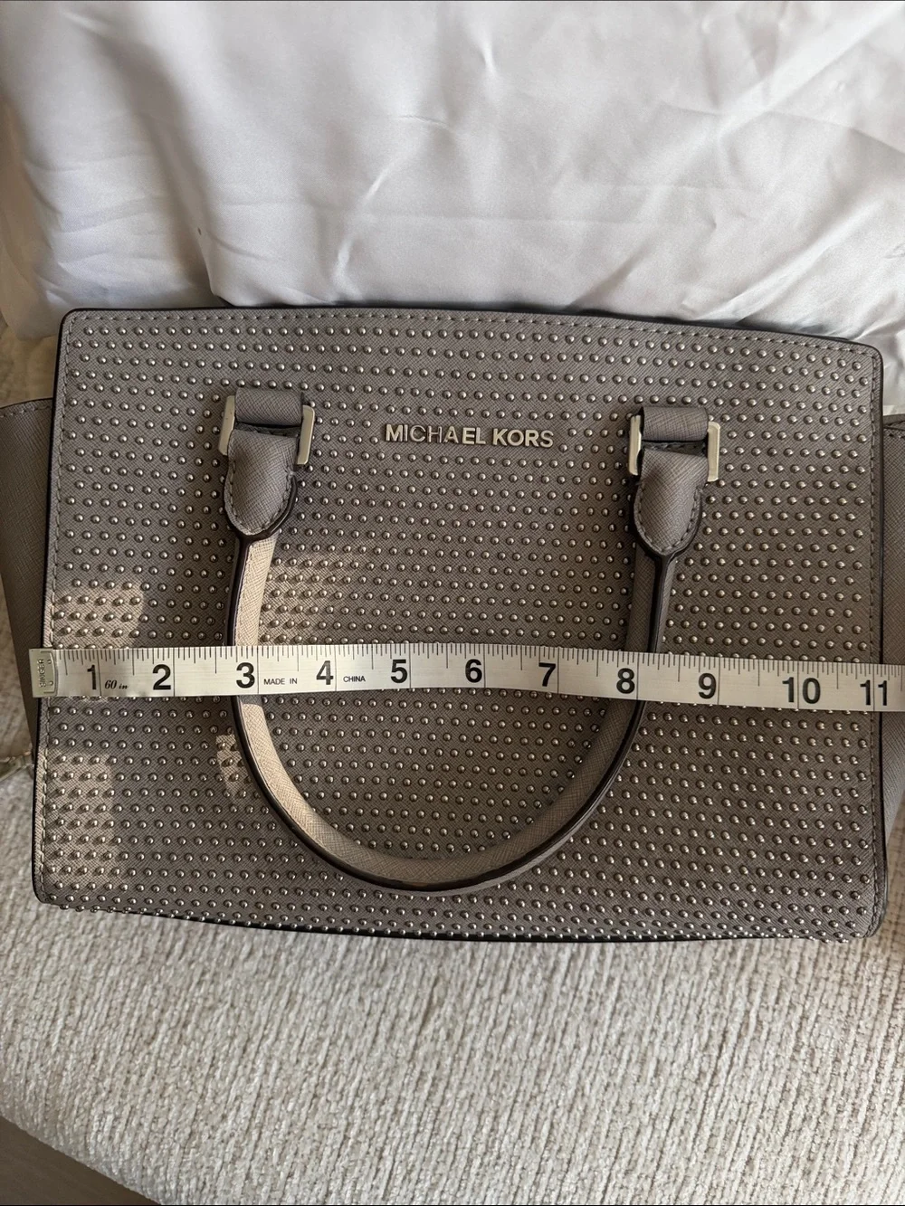 Michael Kors Pearl Grey Medium Leather Selma Satchel